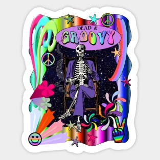 Dead & Groovy Psychedelic Colorful Space Skeleton Graphic Sticker